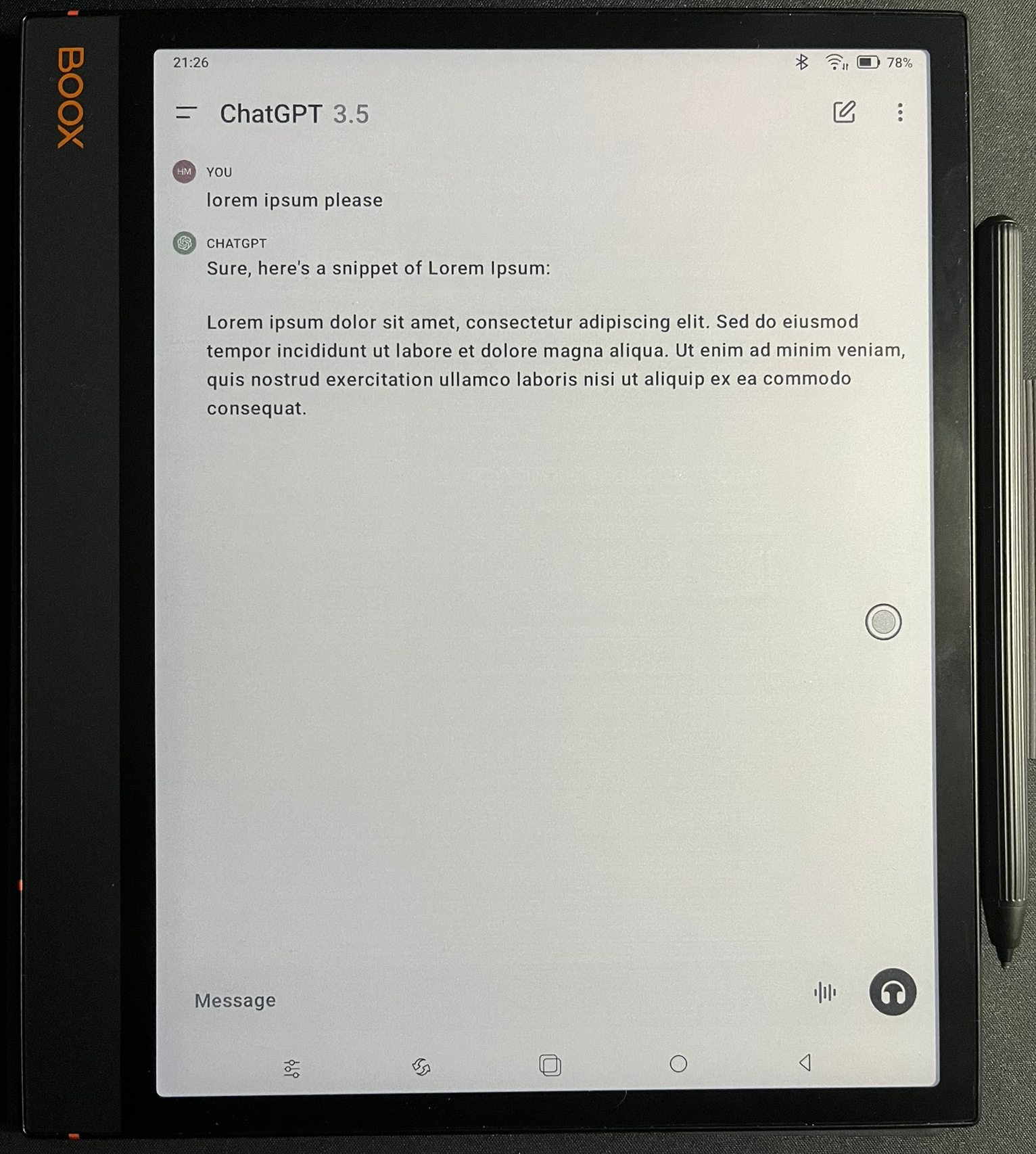 ChatGPT app on BOOX Note Air 3 C
