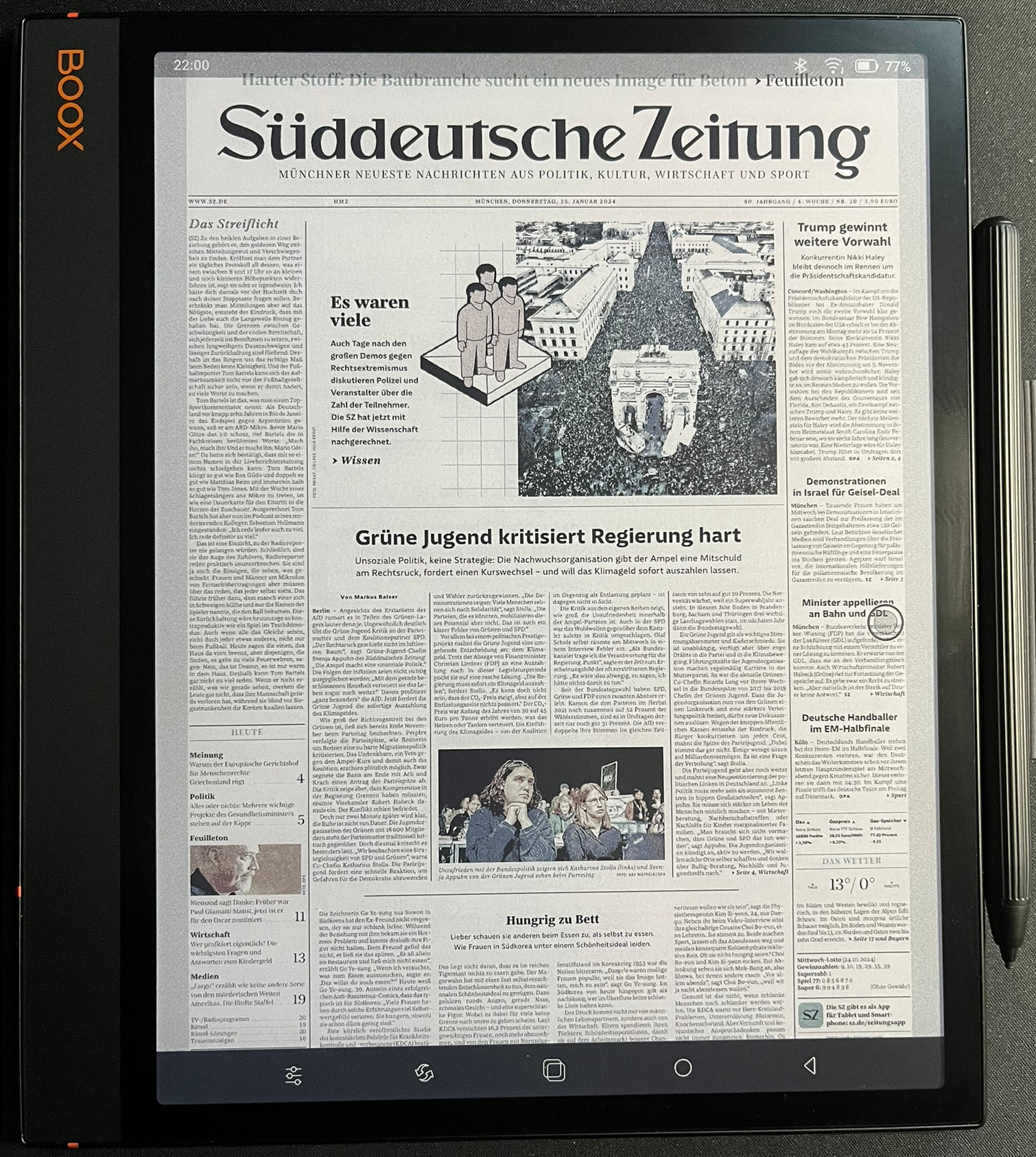 Reading newspaper via Onleihe app on BOOX Note Air 3 C