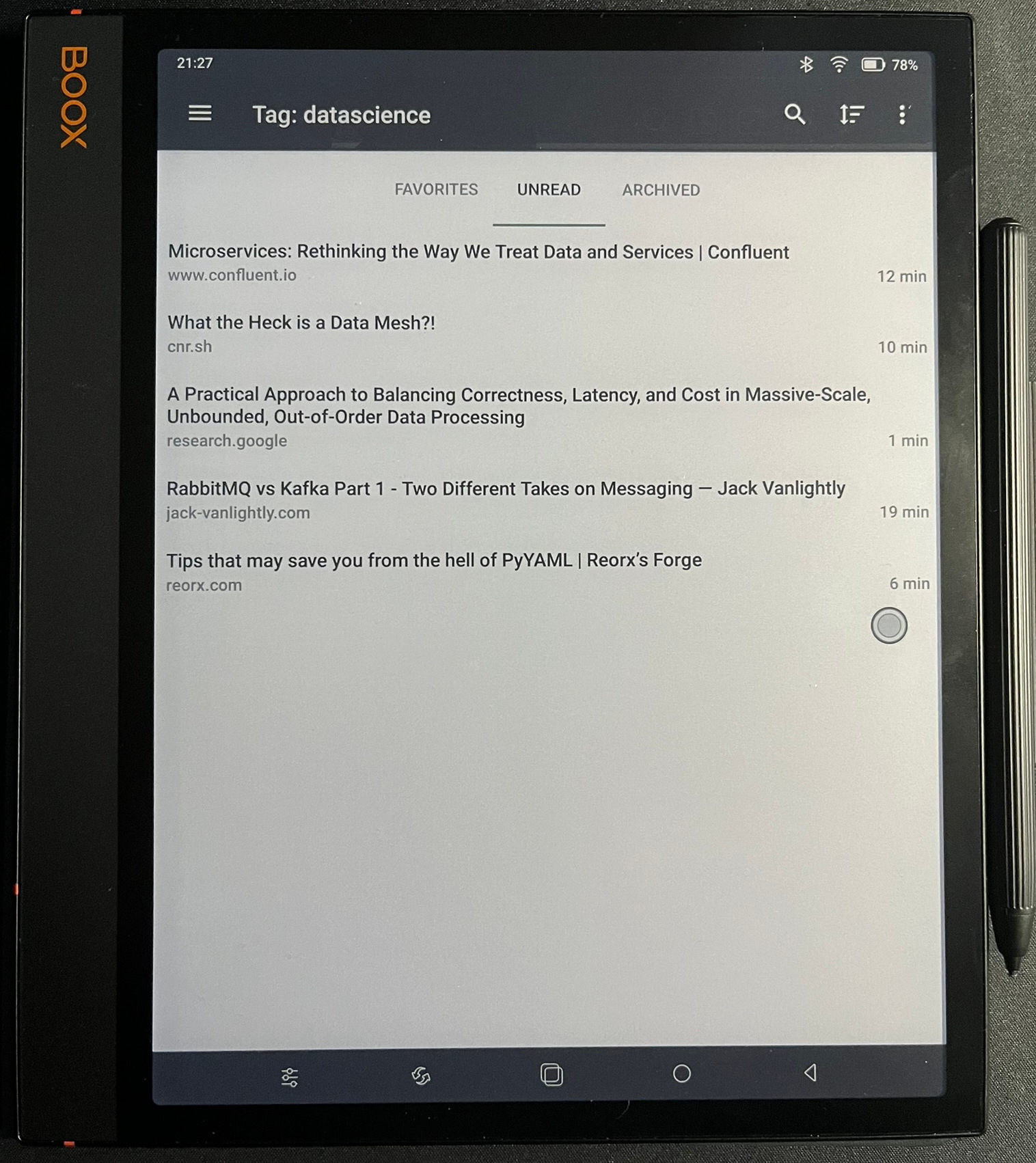 wallabag app on BOOX Note Air 3 C